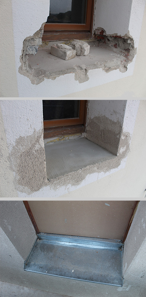 Abb. 03 | Ausbau Granitfensterbänke, ausgemauert, beigeputzt, Glattstrich, Verblechung