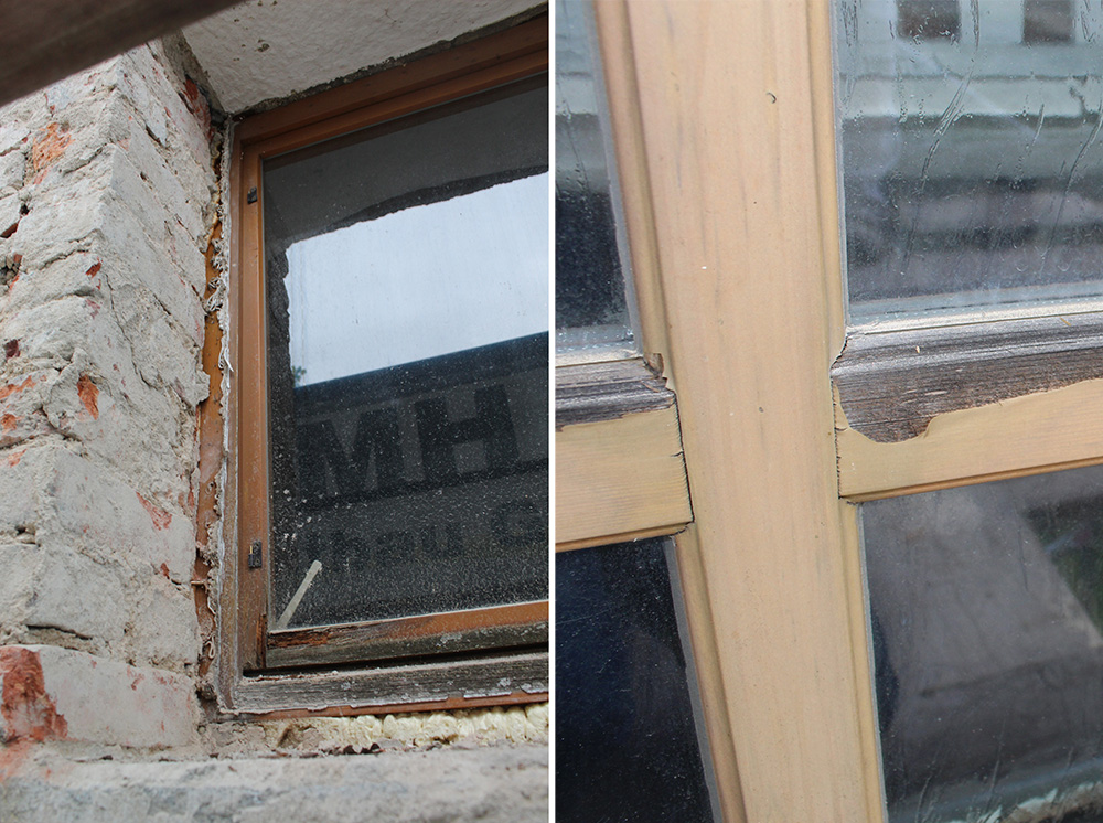 Abb.04 | Fensterflügel schadhaft, schadhafter schichtbildender Fensterlack